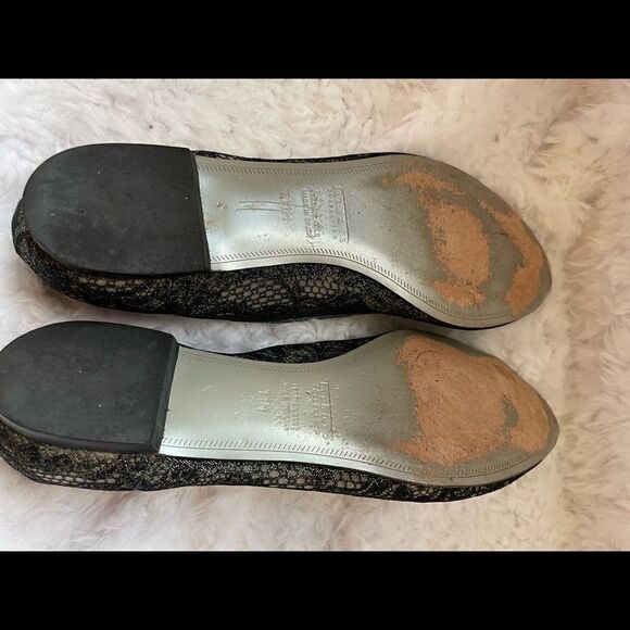 Talbots collection black and silver lace flats leather soles size 11 - Picture 7 of 7
